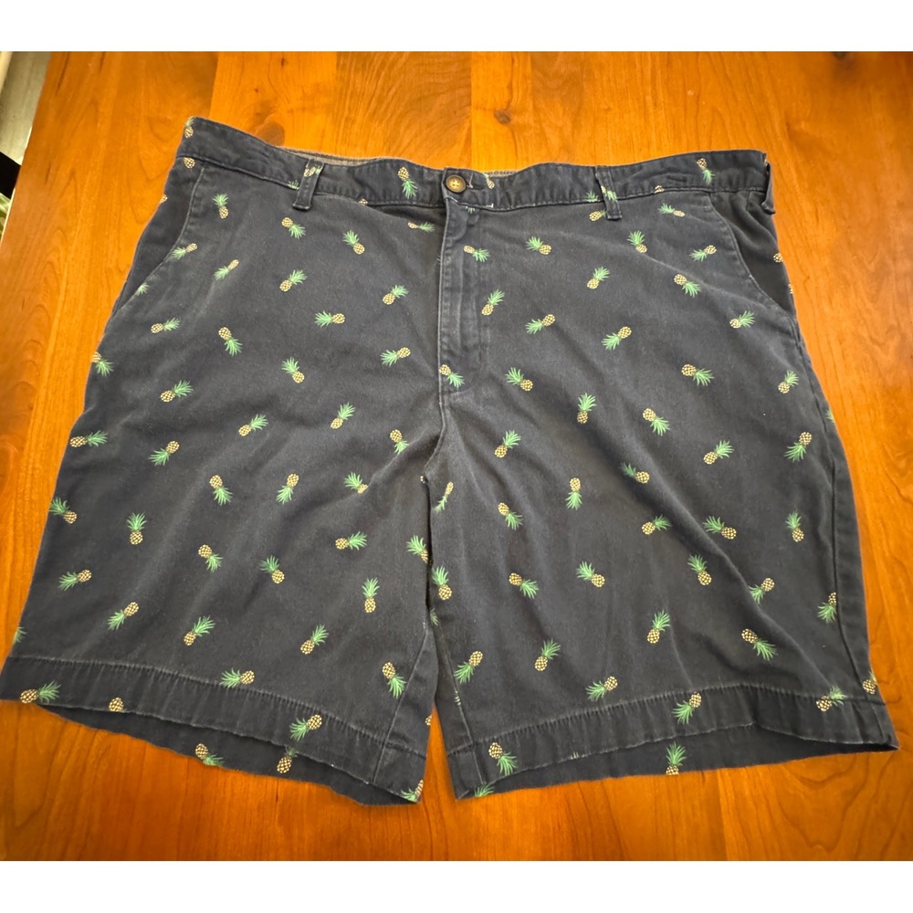 George Mens Navy Blue Pineapple Embroidered Chino Shorts Size 42 Tropical Summer